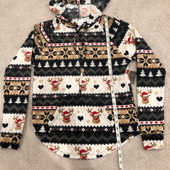 No Boundaries Women's Christmas Reindeer Plush Pullover Hoodie - Picture 11 of 14